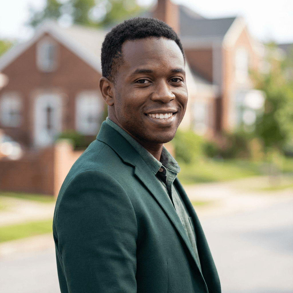 Marcus Webb in a suit jacket in a modern office