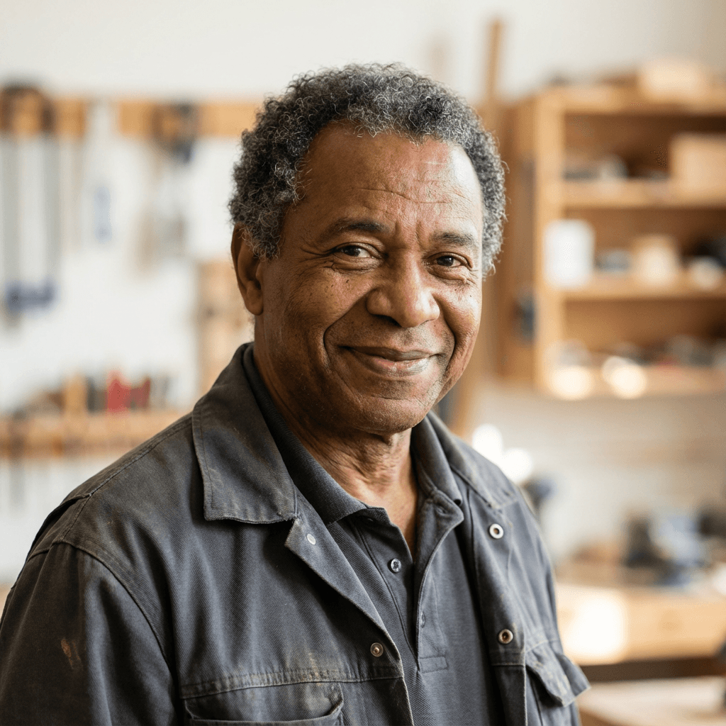Marcus W. standing in his bright kitchen