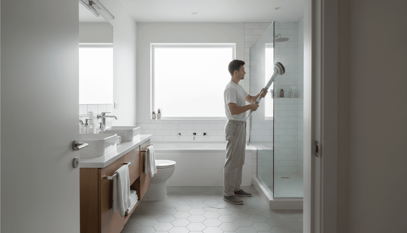 Sparkling clean bathroom sink and mirror, no text