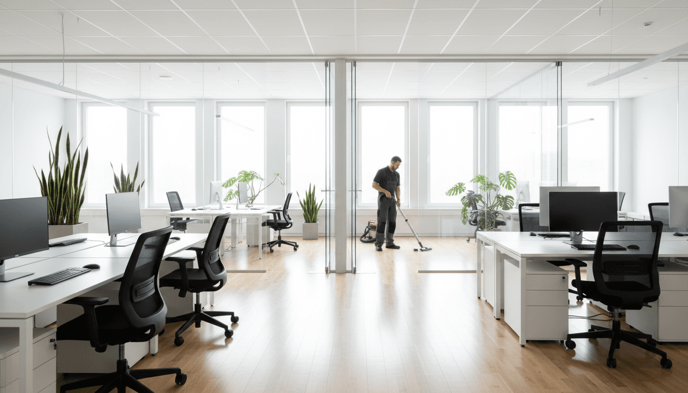 Commercial office being cleaned by professional