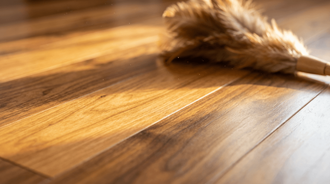 Person mopping a clean hardwood floor, no text