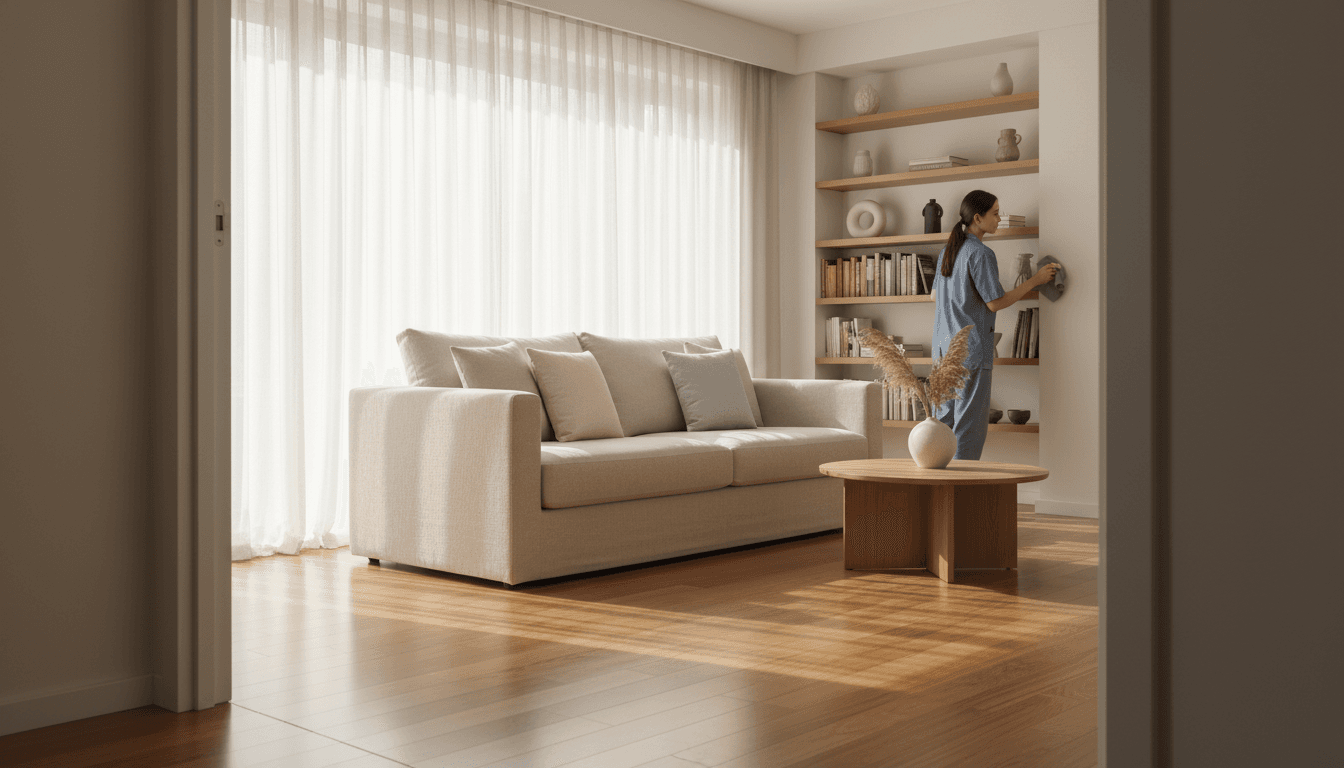 Bright living room after professional cleaning in Raleigh
