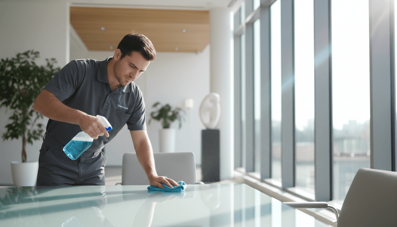 Commercial office being cleaned by Romero's Cleaning Service