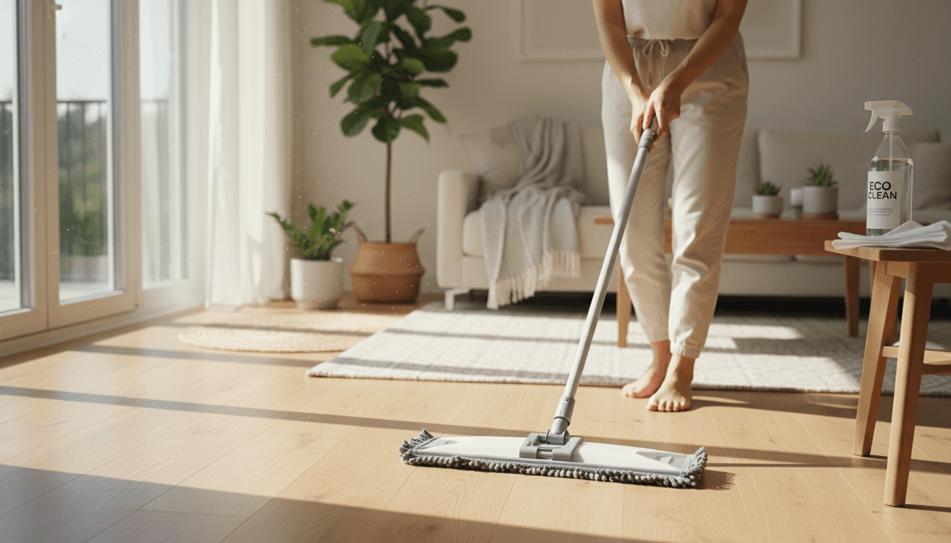 Professional cleaning a coffee table in a Raleigh home