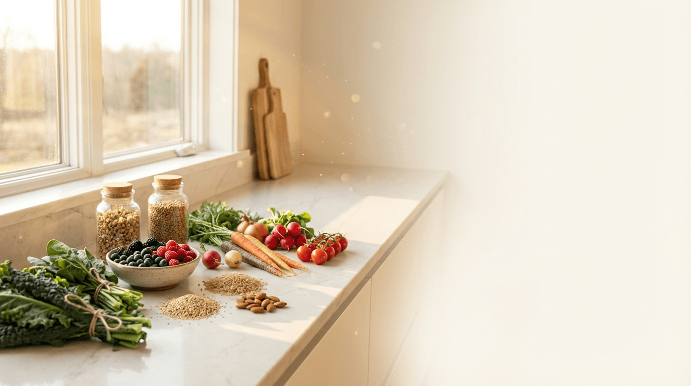 Clean kitchen counter with a damp cloth being wiped, no text
